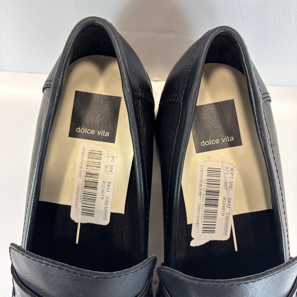 Women's 7.5 Shoes Dolce Vita Black Leather Yanni Platform Penny Loafers Mint - Picture 6 of 15